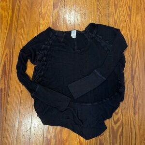 We The Free Black Distressed Knit Long Sleeve Top